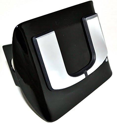 University of Miami Metal Emblem (New Logo) on Black Metal Hitch Cover