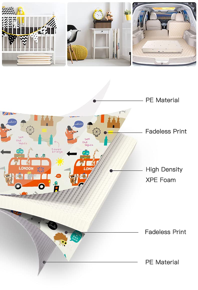 SeseYii Baby Crawling Mat Foldable, Baby Play Mat Waterproof Anti-Slip Folding Kids Play Mat Pack of 2