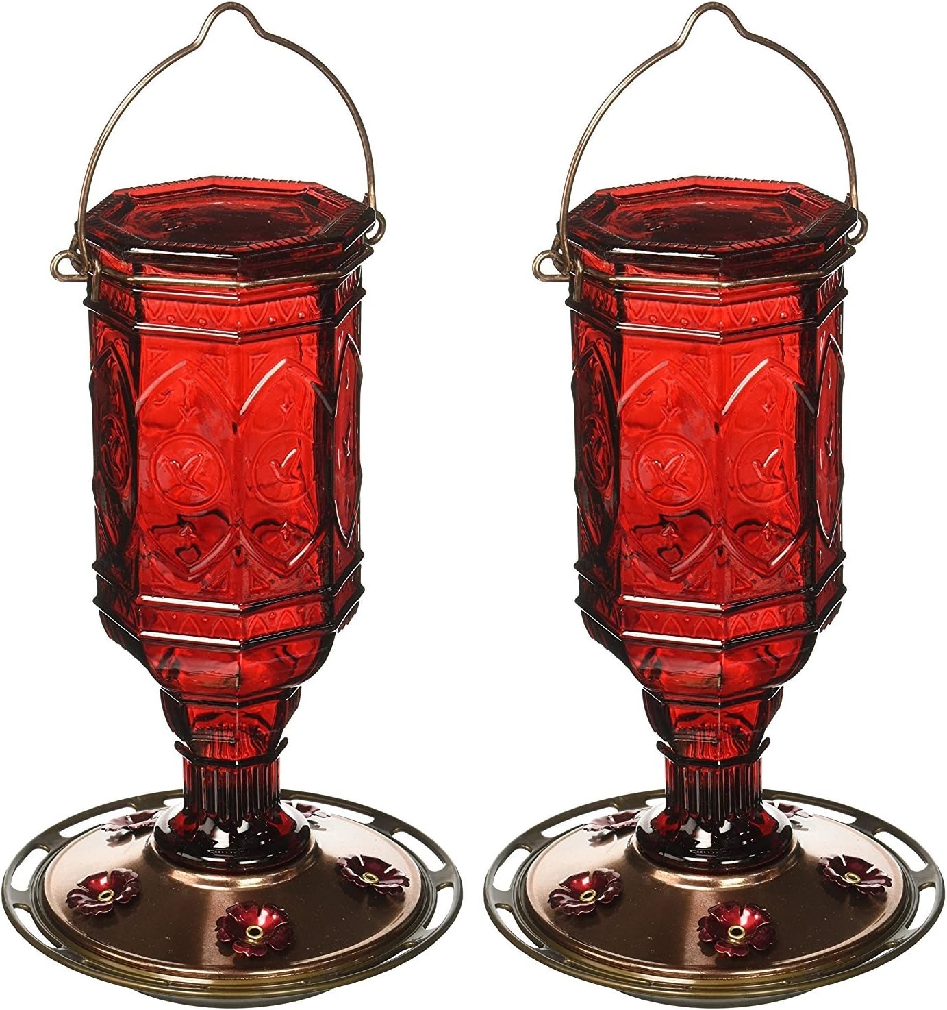 More Birds (2 Pack) Hummingbird Feeder Vintage Red Antique Glass Bottle, 20-Ounce Nectar Capacity Per Feeder Pack of 2