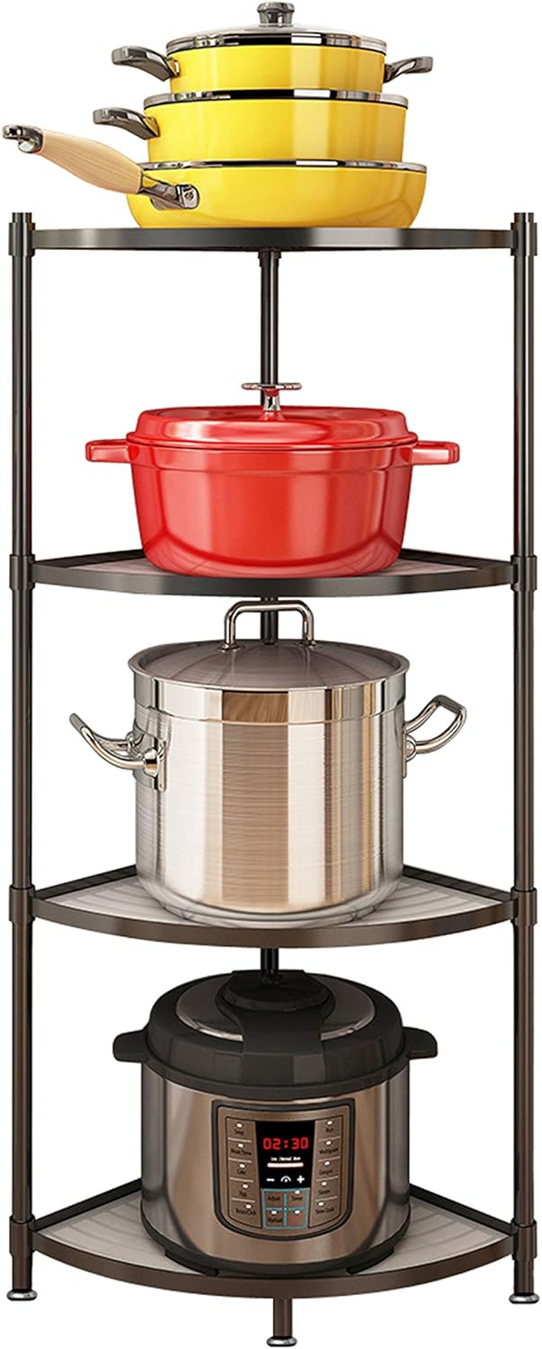 4-Tier Kitchen Pot Rack, Multi-layer Corner Shelf Stand Stainless Steel Shelves for Kitchen