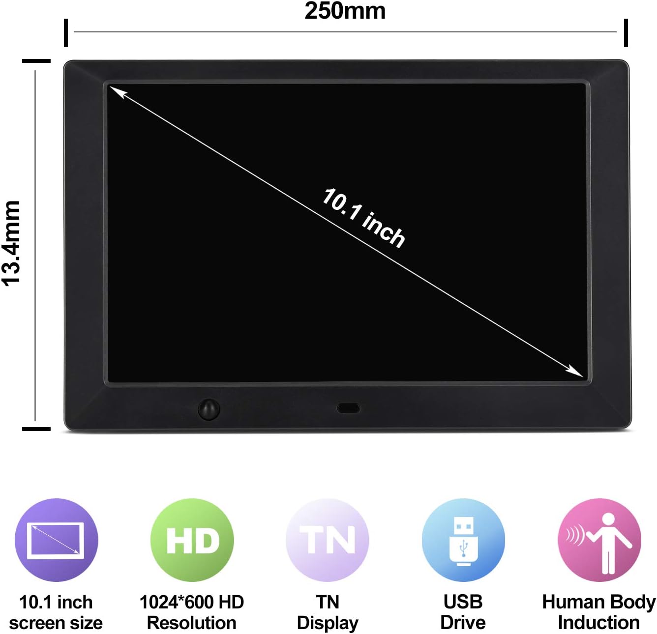 10 inch Digital Picture Frame with 16: 9 Screen Digital Photo Frame Adjustable Brightness, Timing Power On/Off, Calendar,Background Music Support 1080P Video Remote Control