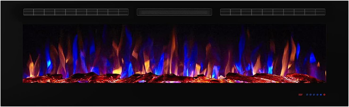 Valuxhome 72 Electric Fireplace, Recessed Fireplace Insert with Remote Control, Touch Screen, Logset & Crystal, 750/1500W, Black