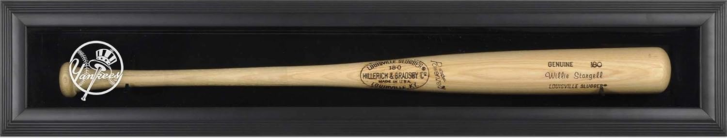 New York Yankees Logo Black Framed Single Bat Display Case - Baseball Bat Free Standing Display Cases