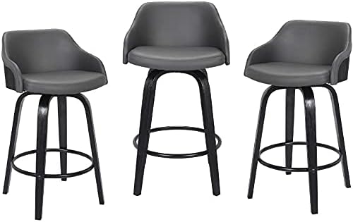 Home Square 3 Piece Faux Leather Swivel Counter Stool Set in Black and Gray