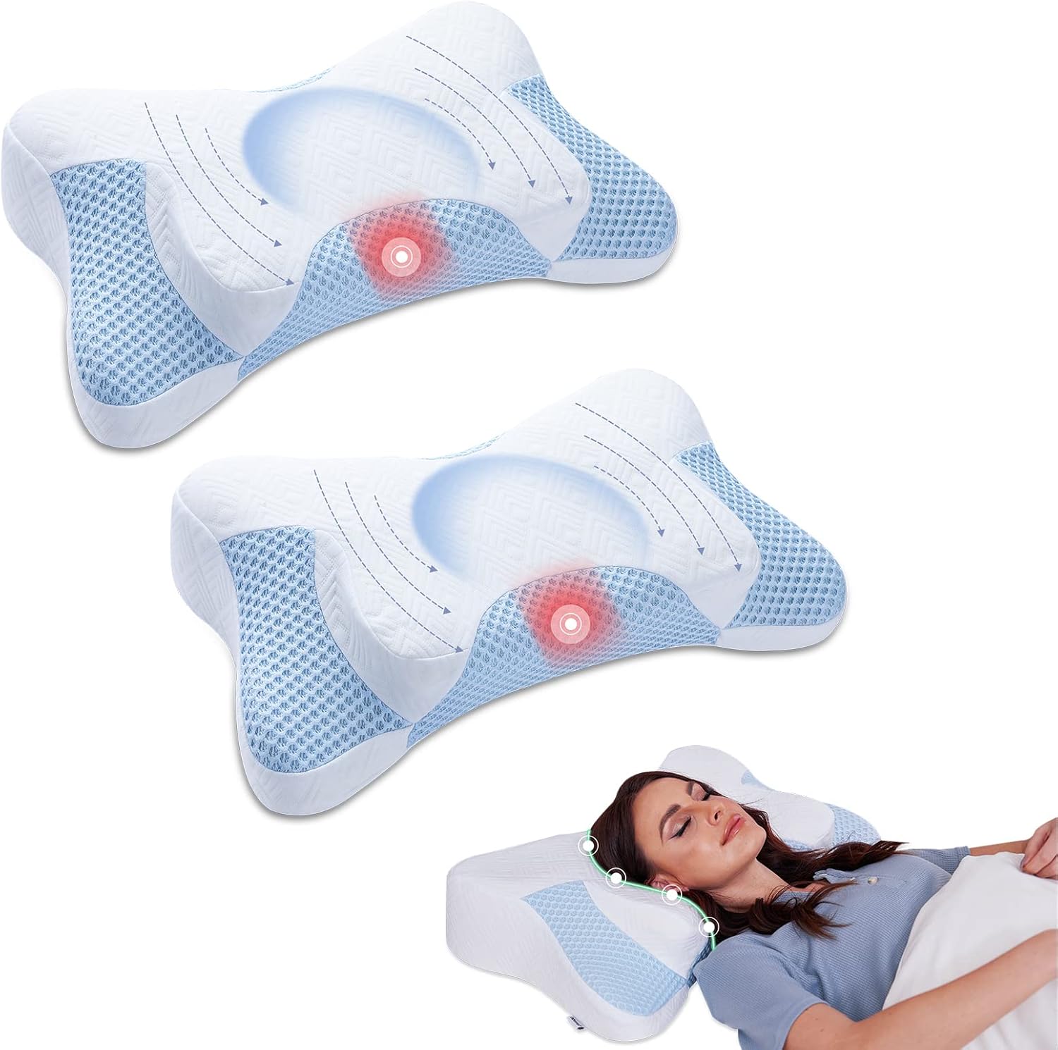 Cervical Pillow for Neck Pain Relief, Odorless Orthopedic Memory Foam Pillows with Washable Pillowcase, Ergonomic Bed Pillows for Sleeping, Contour Support for Side Back Stomach Sleepers (White-L)