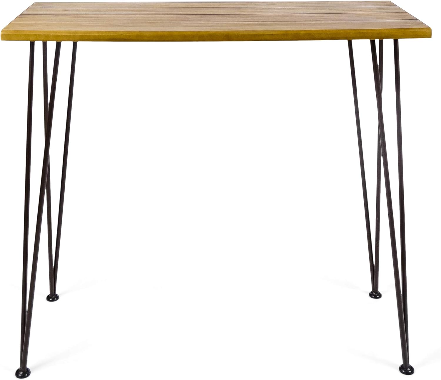 Christopher Knight Home Denali Ouotdoor Industrial Acacia Wood Bar Table with Iron Frame, Teak Finish / Rustic Metal
