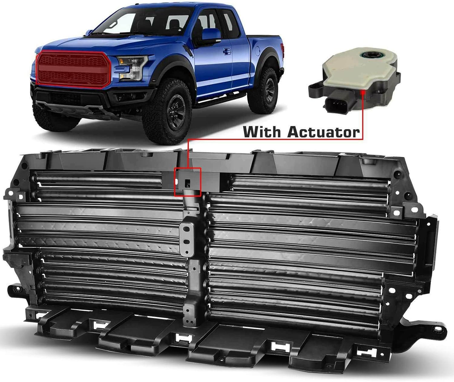 A-Premium Complete Front Upper Radiator Grille Air Shutter Control Assembly Compatible with Ford F-150 F150 2018 2019 2020 Replace# JL3Z8475D JL3Z-8475-D (with Actuator Motor)