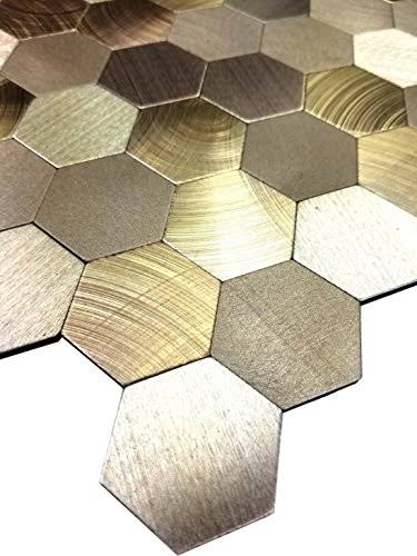 Abolos Amzehmhex-go Peel and Stick DIY Backsplash Brushed Gold Metal Kitchen Bathroom Wall 1 SF per Sheet Sold by The Box 12 L x