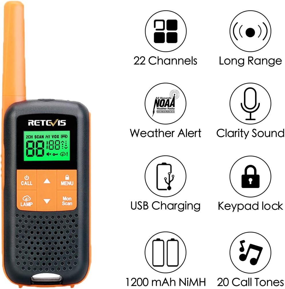 Retevis RT49 Walkie Talkies Rechargeable, Waterproof 2 Way Radio with Earpiece, IP65 Long Range Two Way Radio for Adults, Dual Watch Flashlight NOAA, for School Business Hospital(10 Pack)