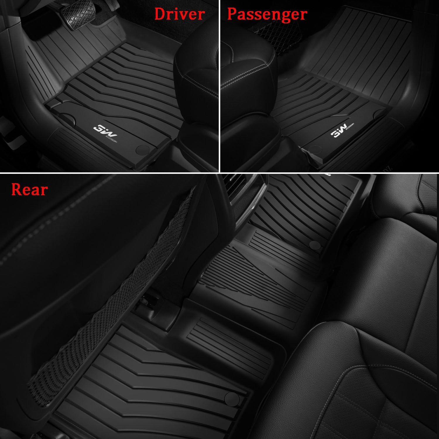 3W Floor Mats Compatible for Benz GLE (2020-2021),TPE All Weather Custom Fit Floor Liner For Benz GLE,1st & 2nd Row Full Set Car Mats, Black