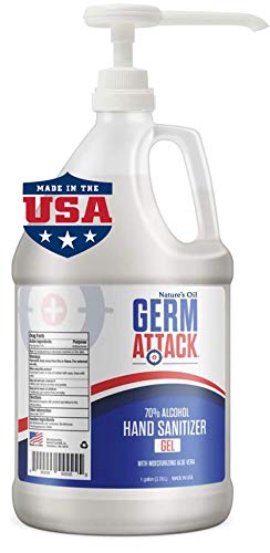 1 Gallon (128oz) Germ Attack Hand Sanitizer Gel With Pump - 70% ALCOHOL FORMULA- From Nature's Oil Pack of 2