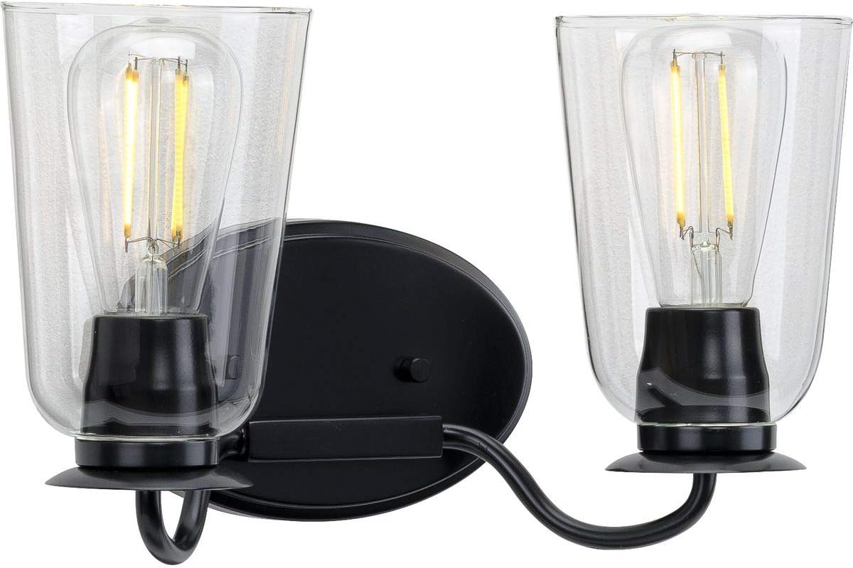 Durrell Collection 4-Light Clear Glass Coastal Bath Vanity Light Matte Black