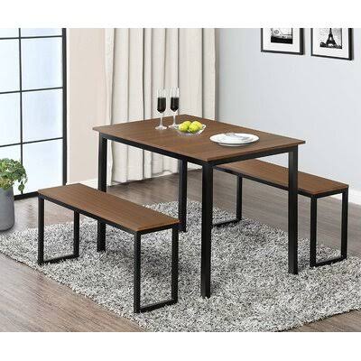 3 - Piece Dining Set Latitude Run Table Top Color: Brown, Table Base Color: Black