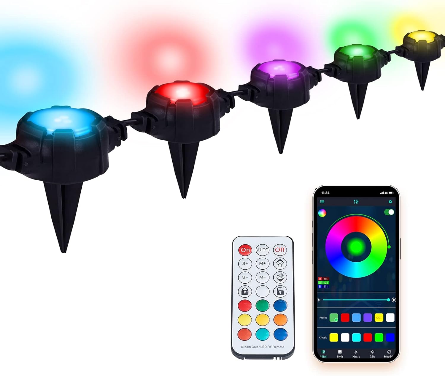 Outdoor Ground Lights Outdoor Lights Camping Lights LED Pathway Lights RGBIC Multi-Color Yard Lights Garden Landscape Lights 42ft 16 Pack IP67 Waterproof Lawn Lights Decor for Patio Wedding Party