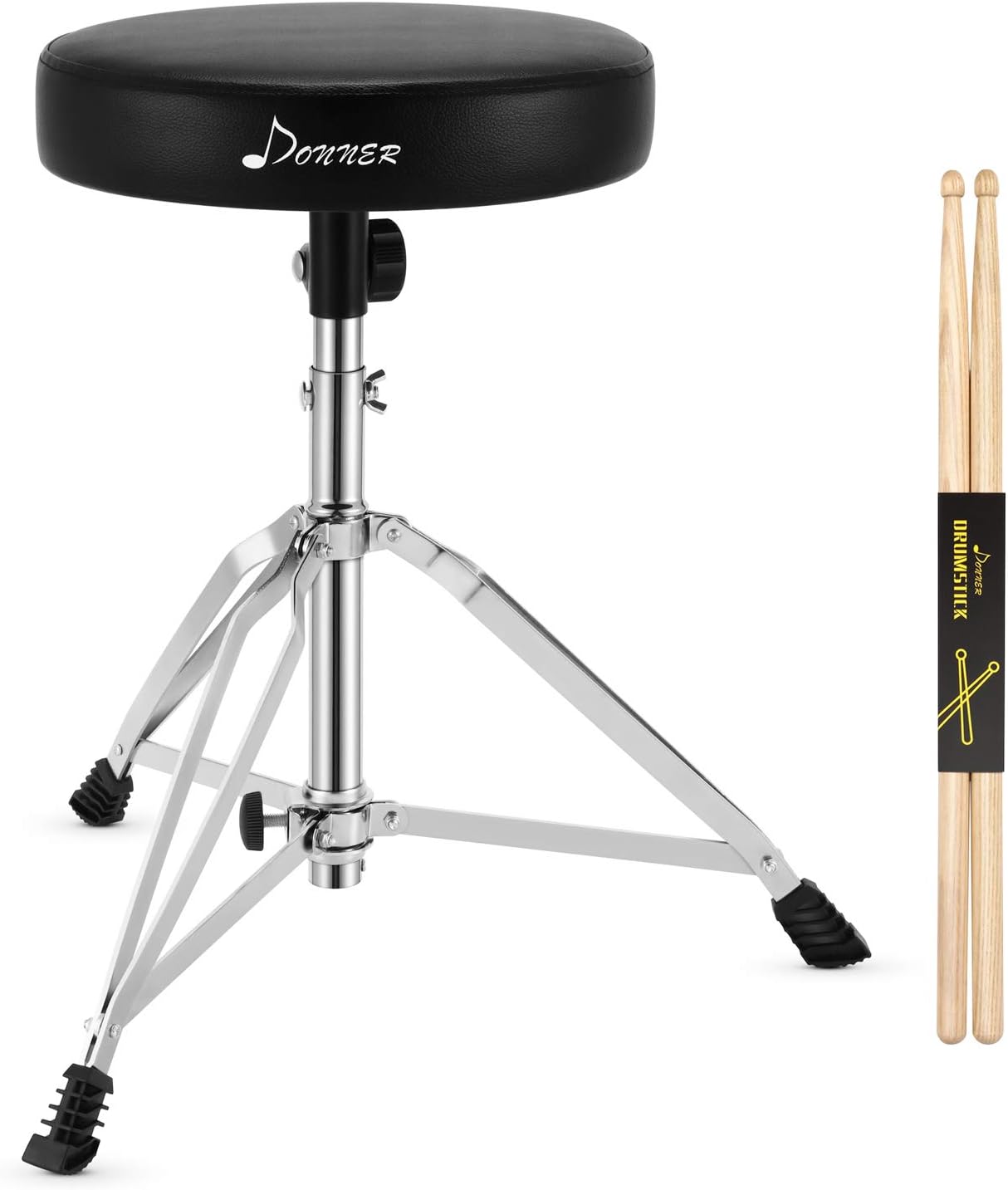 Donner Drum Throne Set, Padded Seat Height Adjustable Drum Stools for Adult and Kids, 5A Drumsticks Included Pack of 2