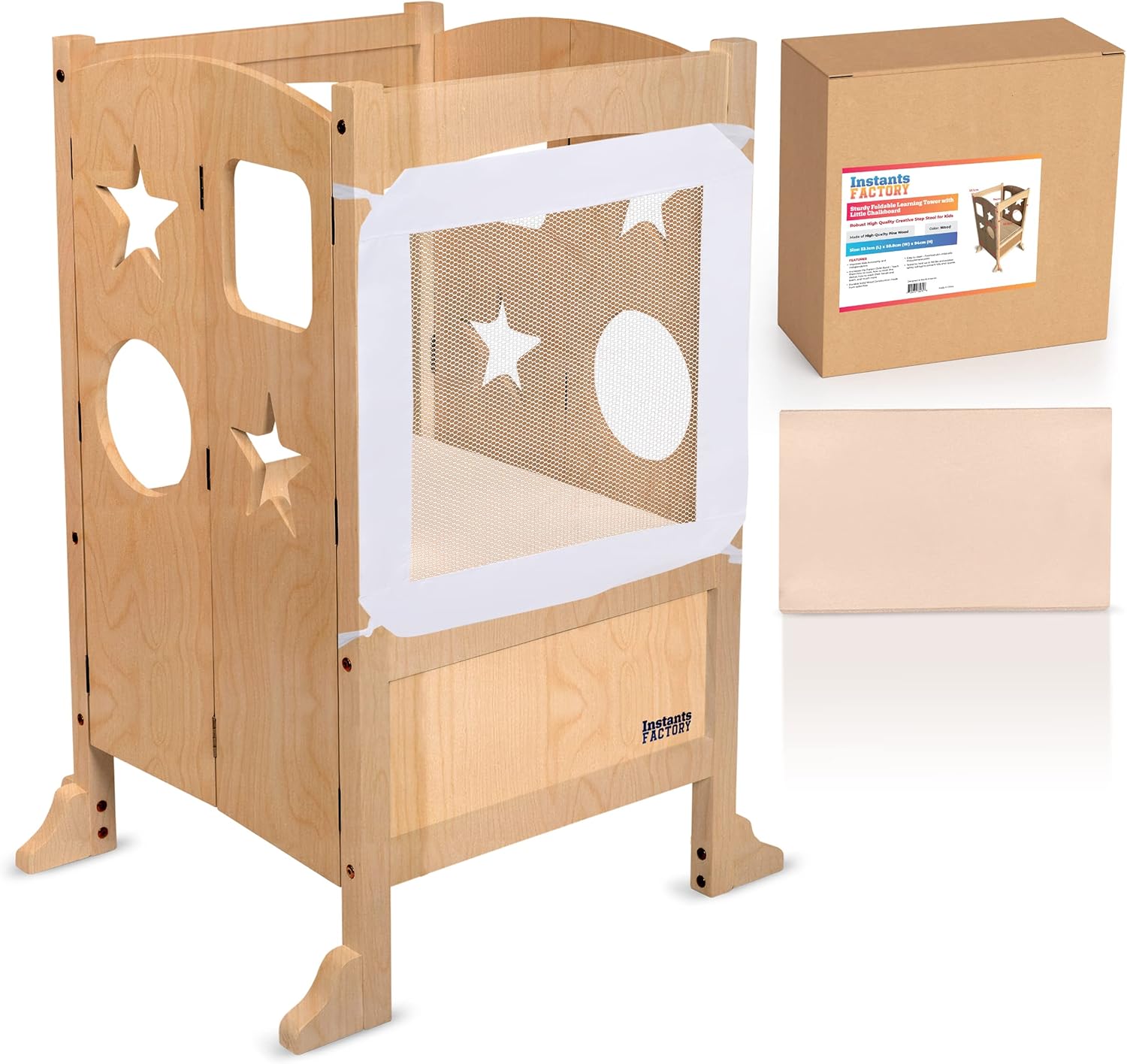 Instants Factory Training Stool for Toddlers - Toddler Kitchen Stool Helper with Innovative Anti-Slip Mat and Security Screen Included - Brown 4003