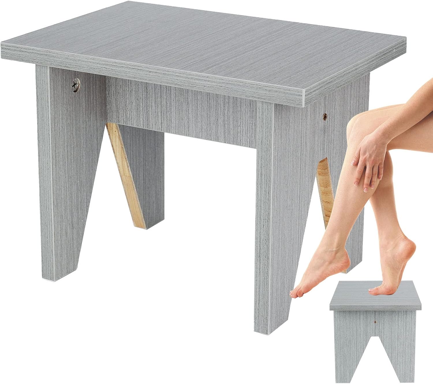 Greenron Adult Wooden Step Stool Very Sturdy Great Kids Step Stool Adults Perfect High Beds Reach High Places in Kitchen Bathroom Closet Sink Lightweight Quality Pine Easy Assemble Light Grey (WLKH)