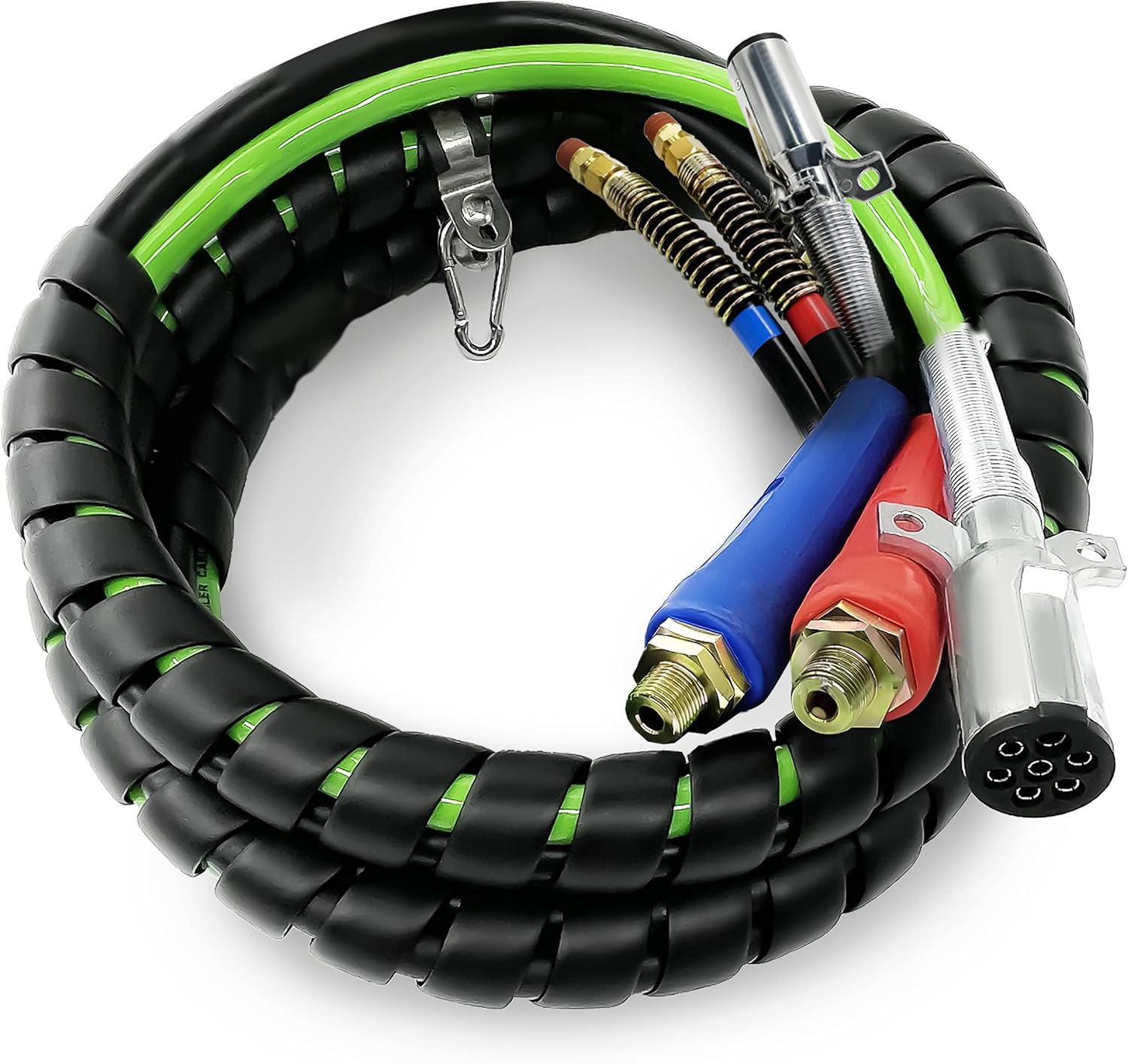 TORQUE 12ft 3 in 1 ABS & Power Air Line Hose Wrap 7 Way Electrical Cable with Handle Grip for Semi Truck Trailer Tractor (TR813212)