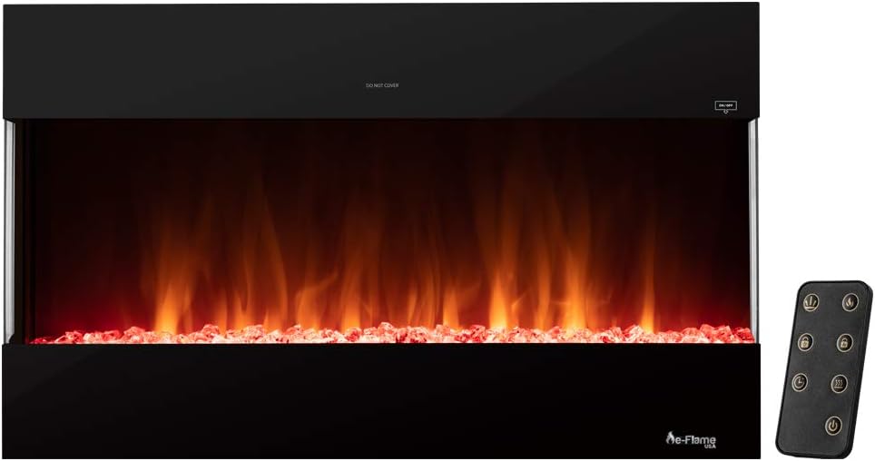 e-Flame USA Hampshire 36-inch Wall Mount / Wall Insert LED Electric Fireplace with Timer - 3-D Logs and Fire Effect - New 2021 Model