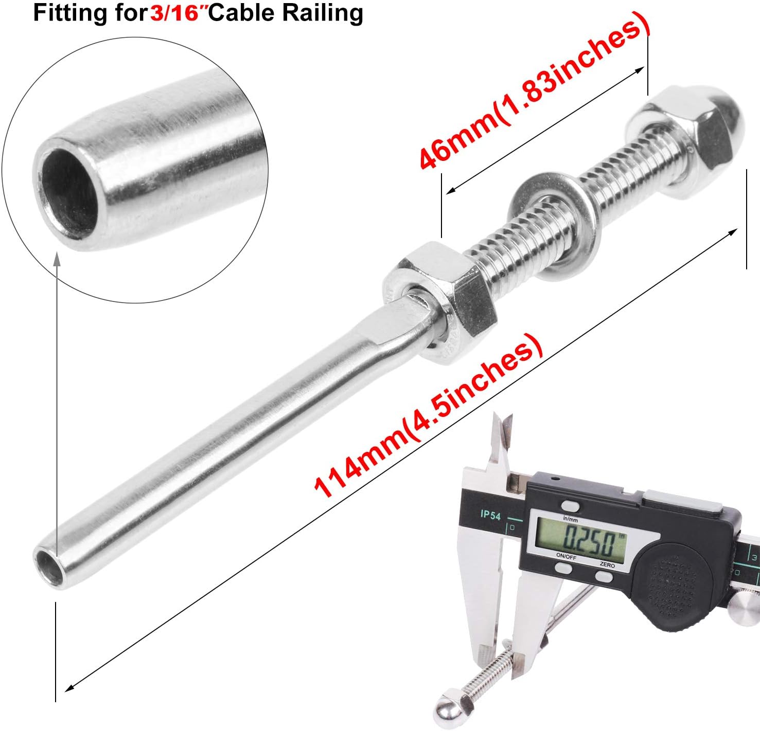 CKE 60 Pack Cable Railing Swage Threaded Stud Tension End Fitting Terminal for 3/16