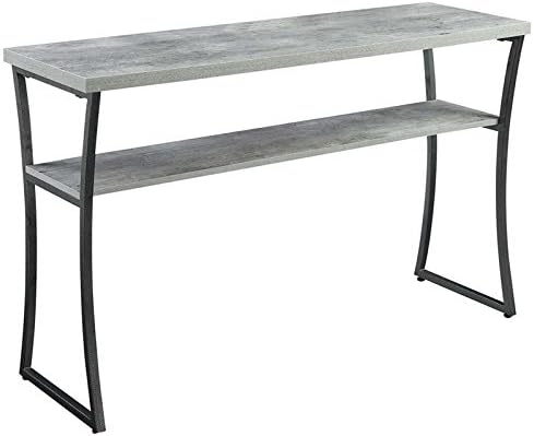 Pemberly Row Console Table in Faux Birch/Light Grey with Black Metal Frame