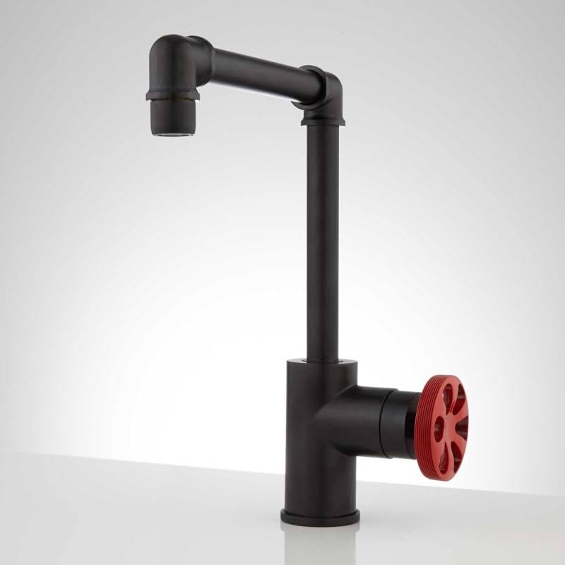 Signature Hardware 929280 Edison Single Hole Bathroom Faucet with Wheel Handle and Pop-Up Drain Assembly Black Faucet Bathroom S