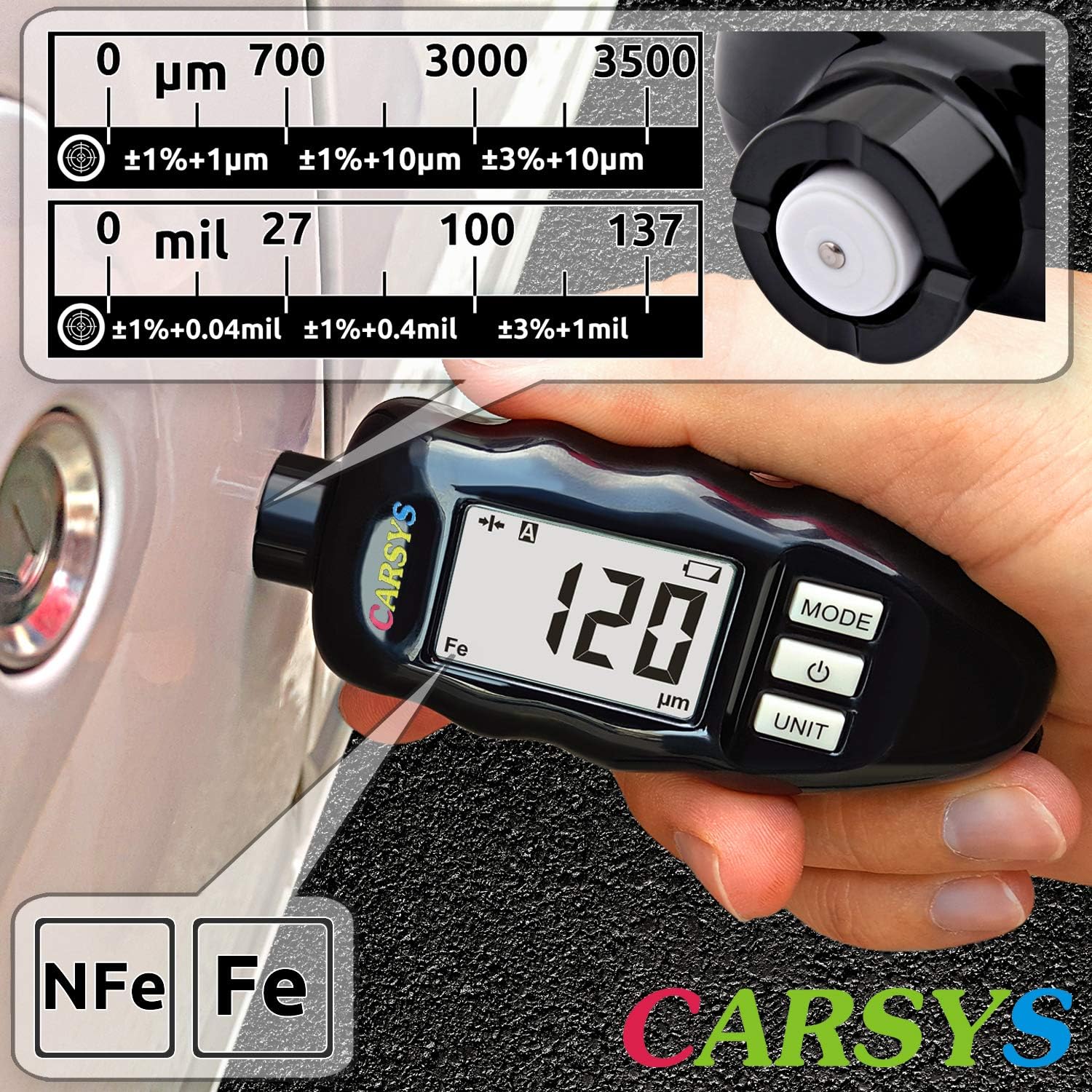 Coating Thickness Gauge DPM-816 Pro | Paint Meter for Car | Fast & Accurate | Range 0-137 mils | Ferrous, Non-Ferrous | LCD with Backlight | Precision Probe (Black)