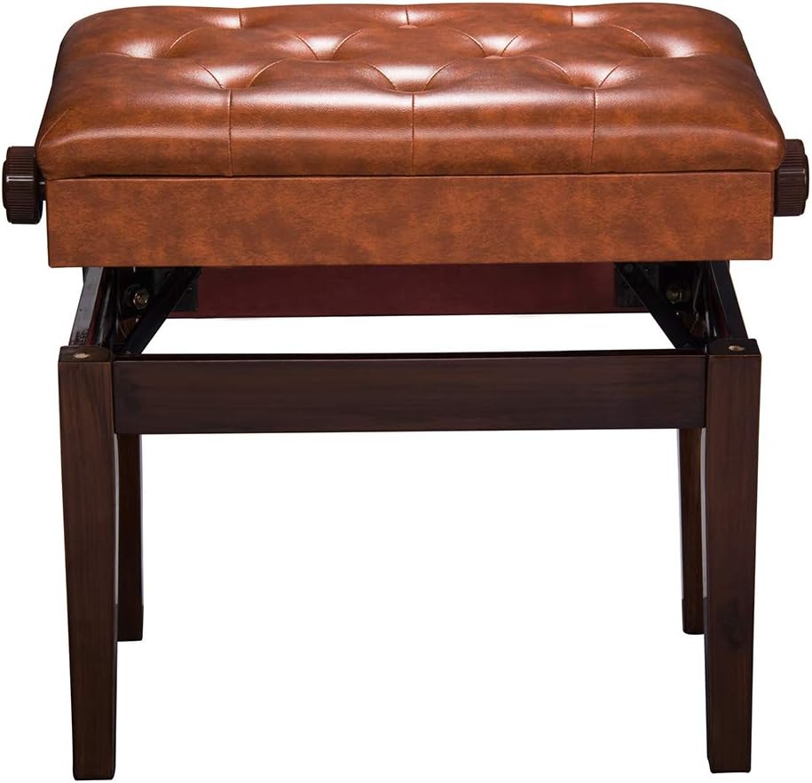 AW Adjustable Height Piano Bench Stool PU Leather Wooden Keyboard Seat with Music Storage Weight Capacity 264lbs Black