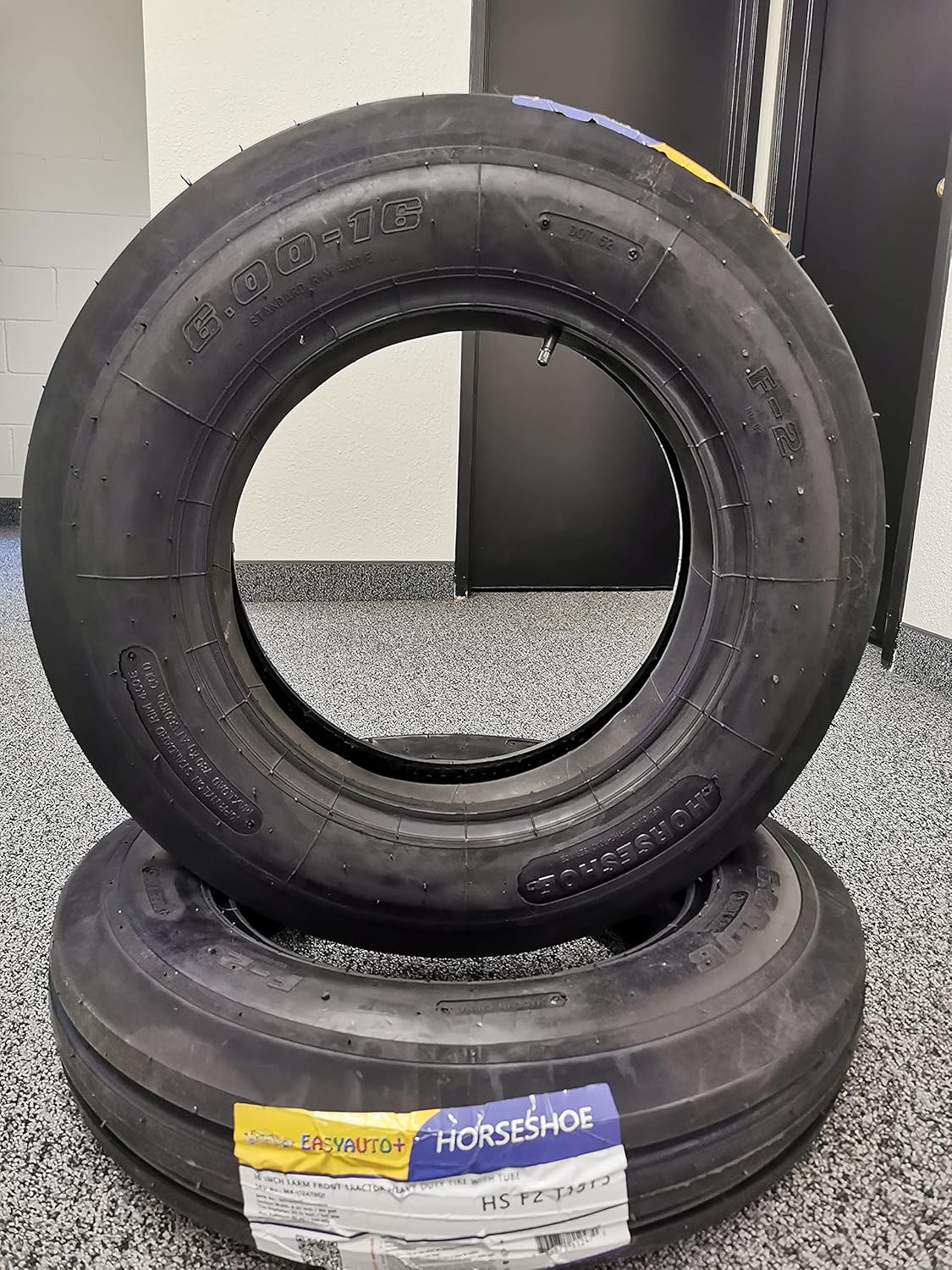 N12 2 New HORSESHOE 6.00-16 10ply F2 3 Rib Super Duty AG Farm Tractor Tires (2 Tires+2 Tubes) 6.00x16 60016, Black Sidewall