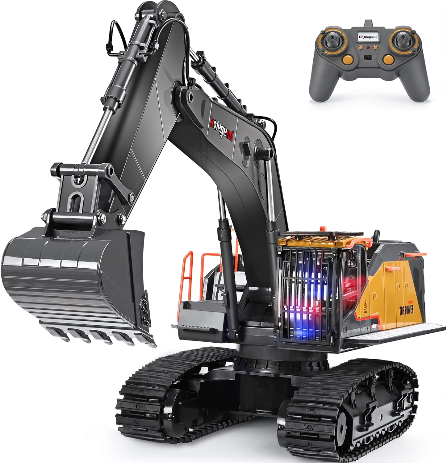 kolegend Remote Control Excavator Toy 1/14 Scale RC Excavator, 22 Channel Upgrade Full Functional Construction Vehicles Rechargeable RC Truck with Metal Shovel and Lights Sounds Pack of 2