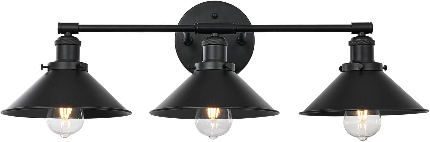 PASSICA DECOR 3 Light Sconce Vintage Wall Light Industrial Black Matte Vanity Lighting Fixture Retro Sconce Bathroom Living Room