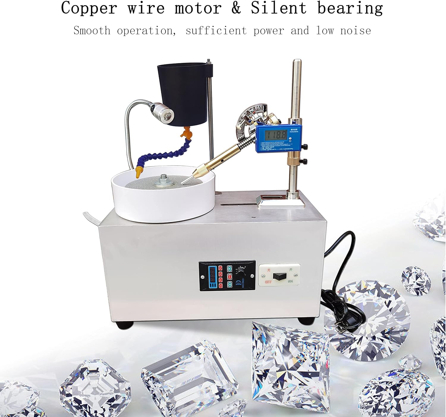 BAXIONGDI Gem faceting grinding machine 180W&3000RPM Stepless speed regulation,Strong powerful motor,Low noise & Stable Jewel Angle Polisher,for Jewelry,Jade, Gem and precious metals, etc. Polisher