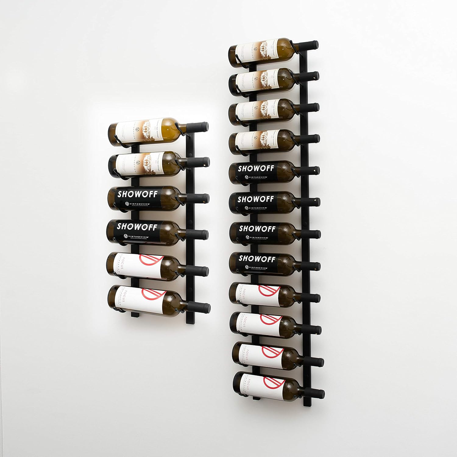 VintageView W Series (6 Ft) - 18 Bottle Wall Mounted Wine Bottle Rack Kit (Satin Black) Stylish Modern Wine Storage with Label Forward Design