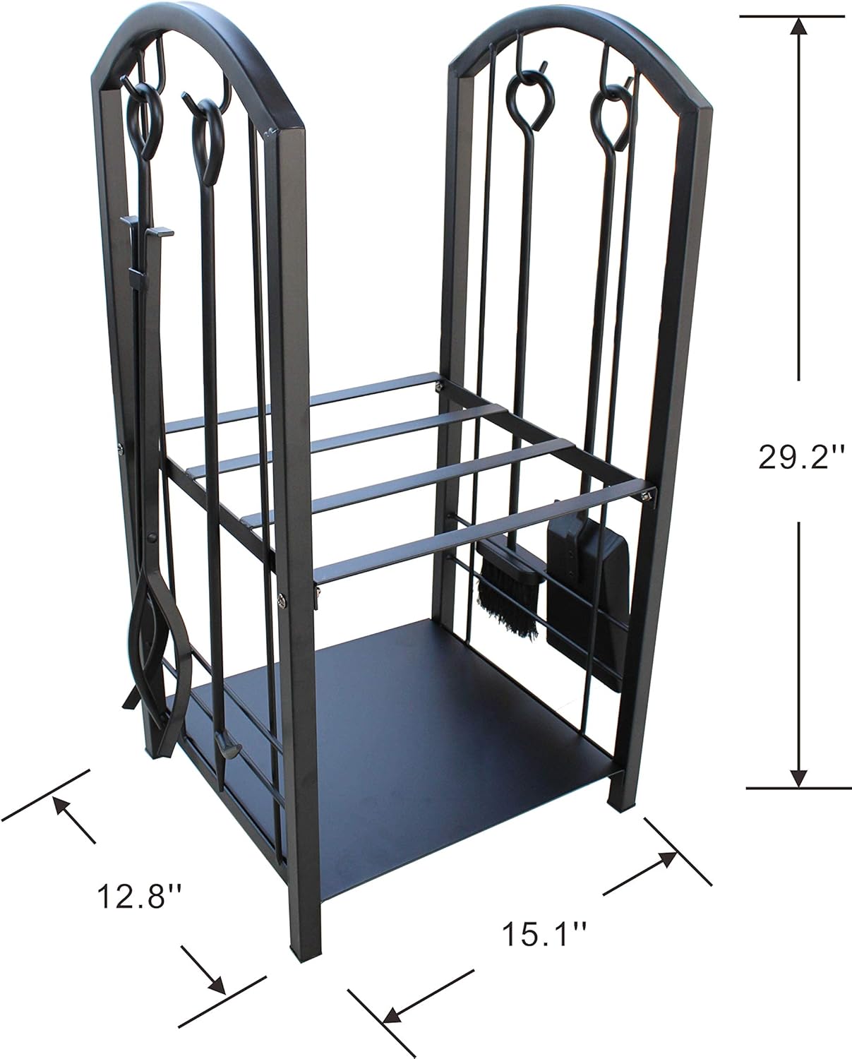 Everflying Fireplace Log Rack with 4 Tools Indoor Outdoor Fireside Firewood Holders Lumber Storage Stacking Black Wrought Iron Logs Bin Holder for Fireplace Tool