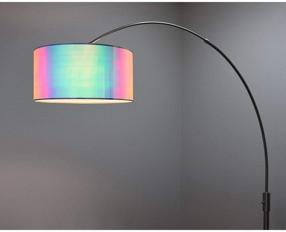 HomeGlam Orbita 82-inch Brushed Nickel Retractable Arch Dimmable Floor Lamp with LED Bulb and Drum Iridescent Shade