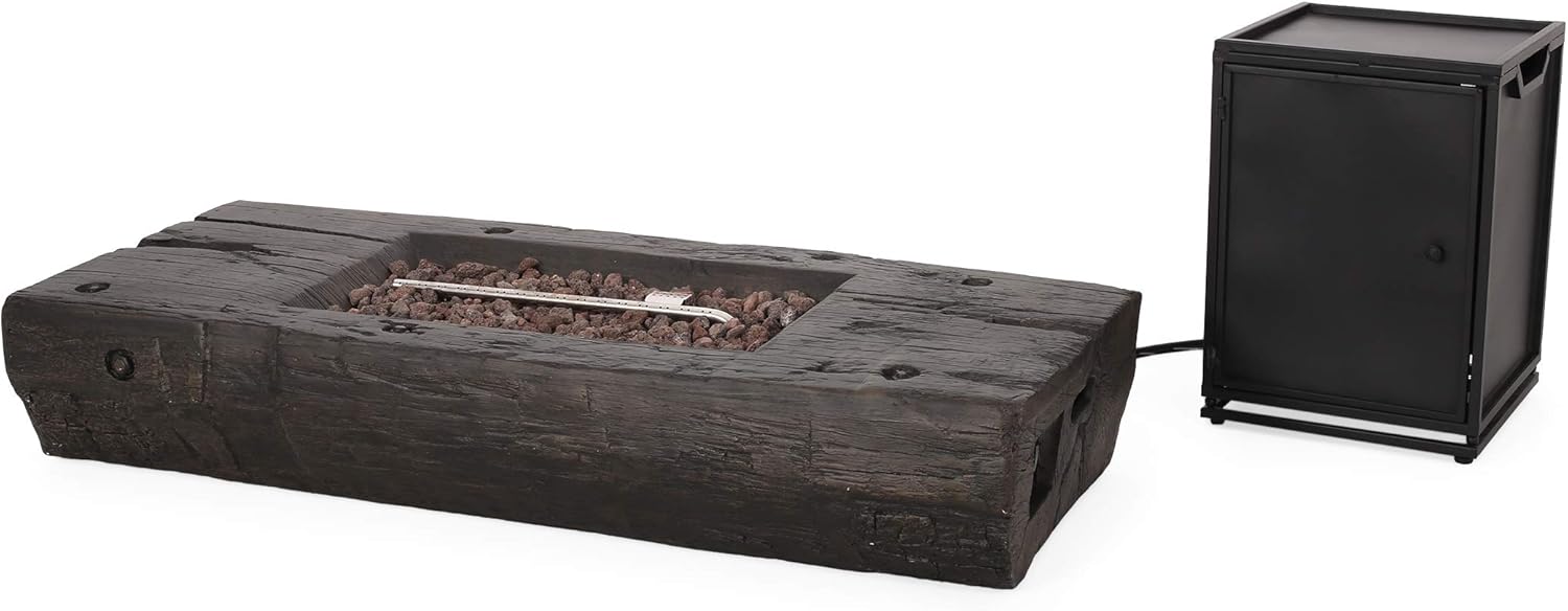 Christopher Knight Home 313169 Jamie Outdoor Wood Finish Rectangular Fire Pit with Tank Holder, Brown and Black