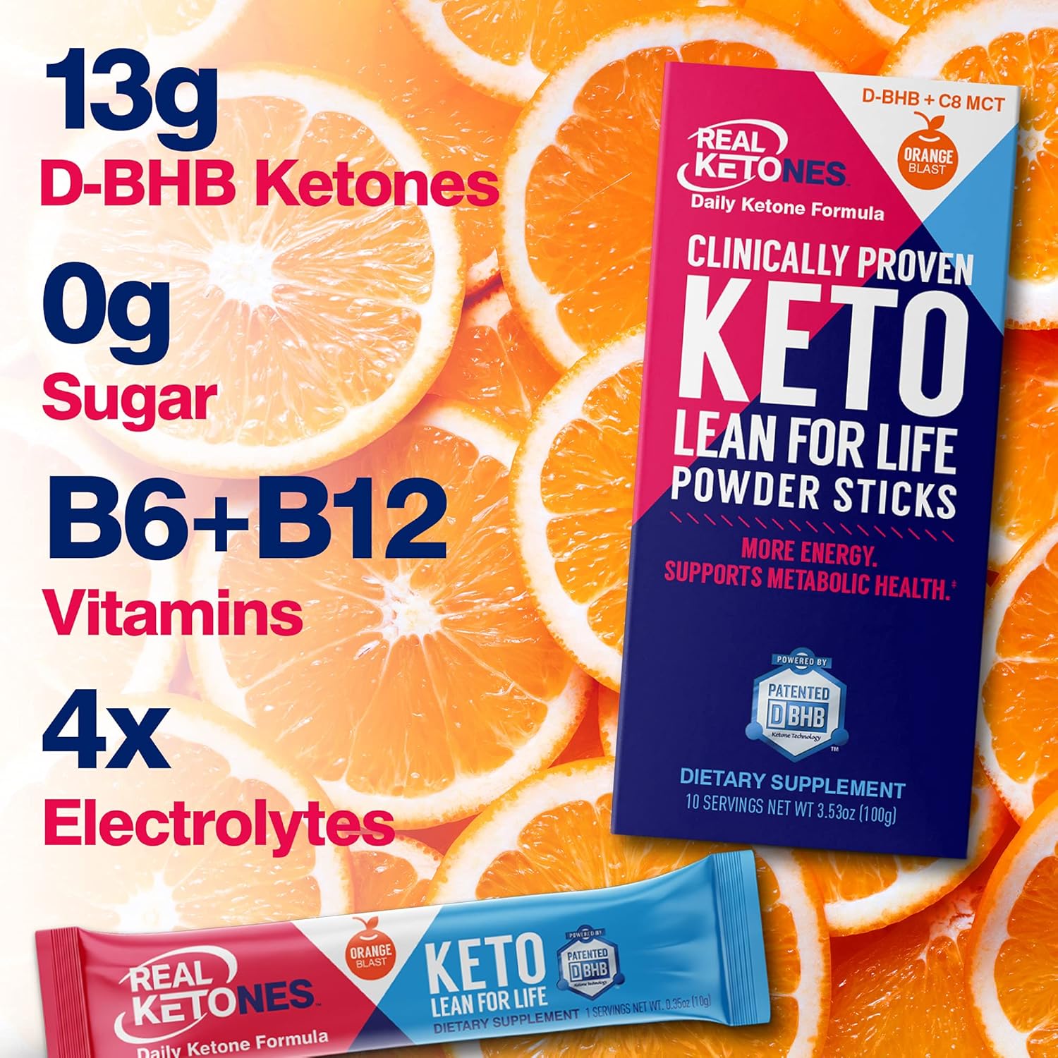 Real Ketones Prime D - Exogenous Keto D BHB + MCT + Electrolytes - Drink Mix Powder, 60 Packets- Orange Blast