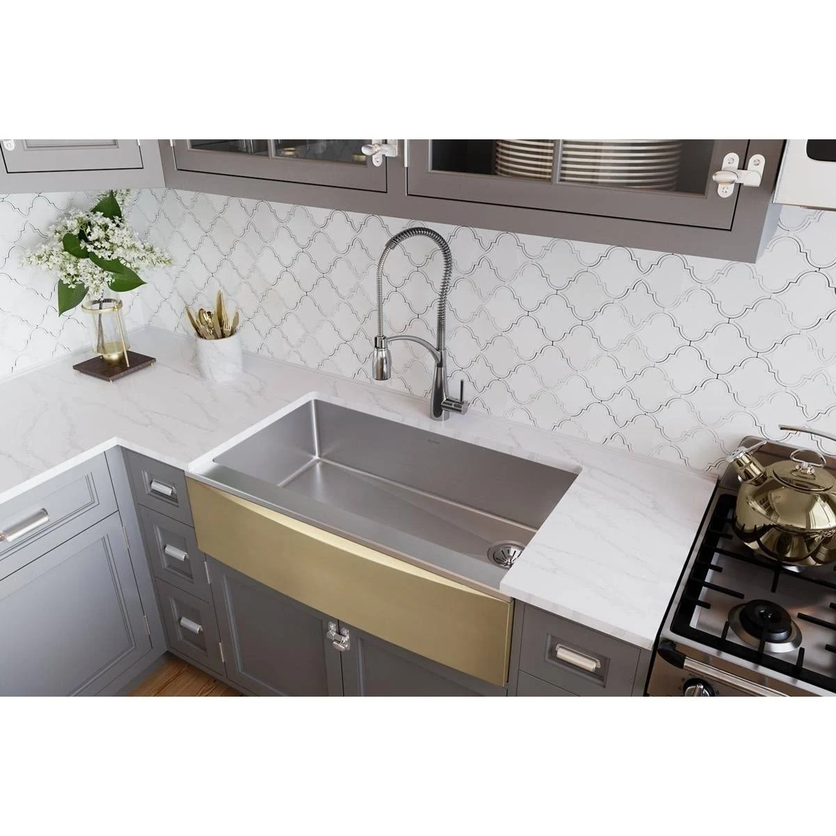 Elkay CTXAFCGL Crosstown Fireclay Interchangeable Apron Glacier