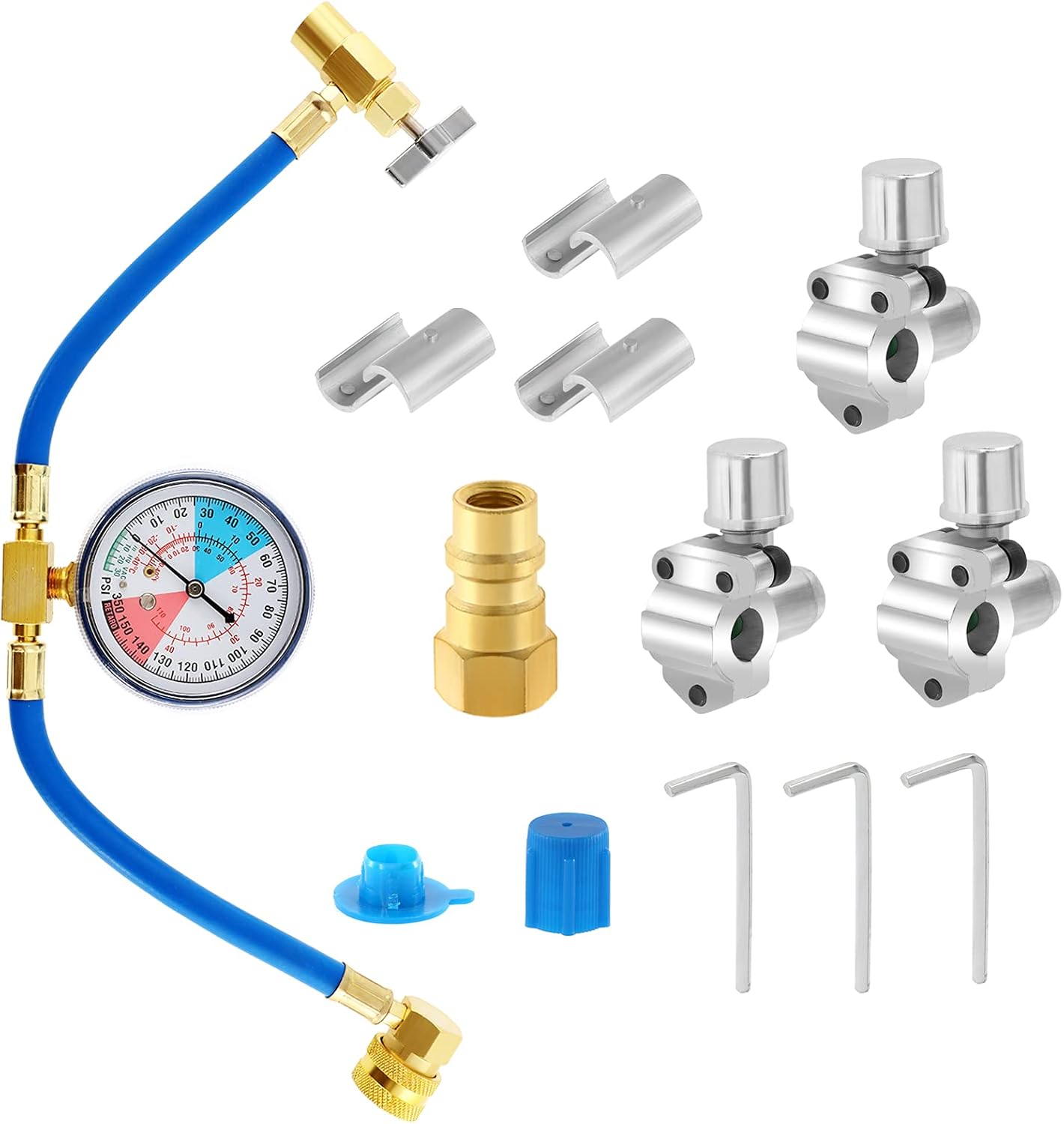 AC Recharge Kit Hose with Gauge, 3 Pack Bullet Piercing Tap Valves, R12 to R134a Conversion Kit for Refrigerator HVAC Tools