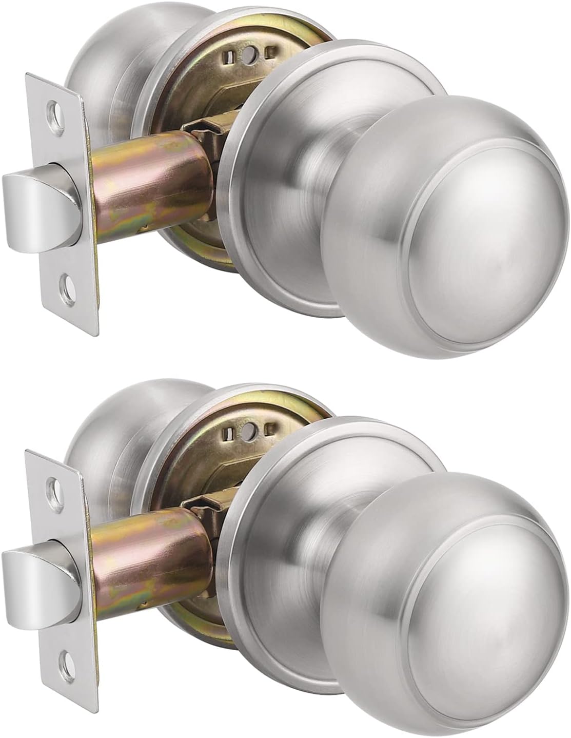 Probrico Privacy Interior Door Knobs Bed and Bath Handles Keyless Sain Nickel Locksets, 6 Pack