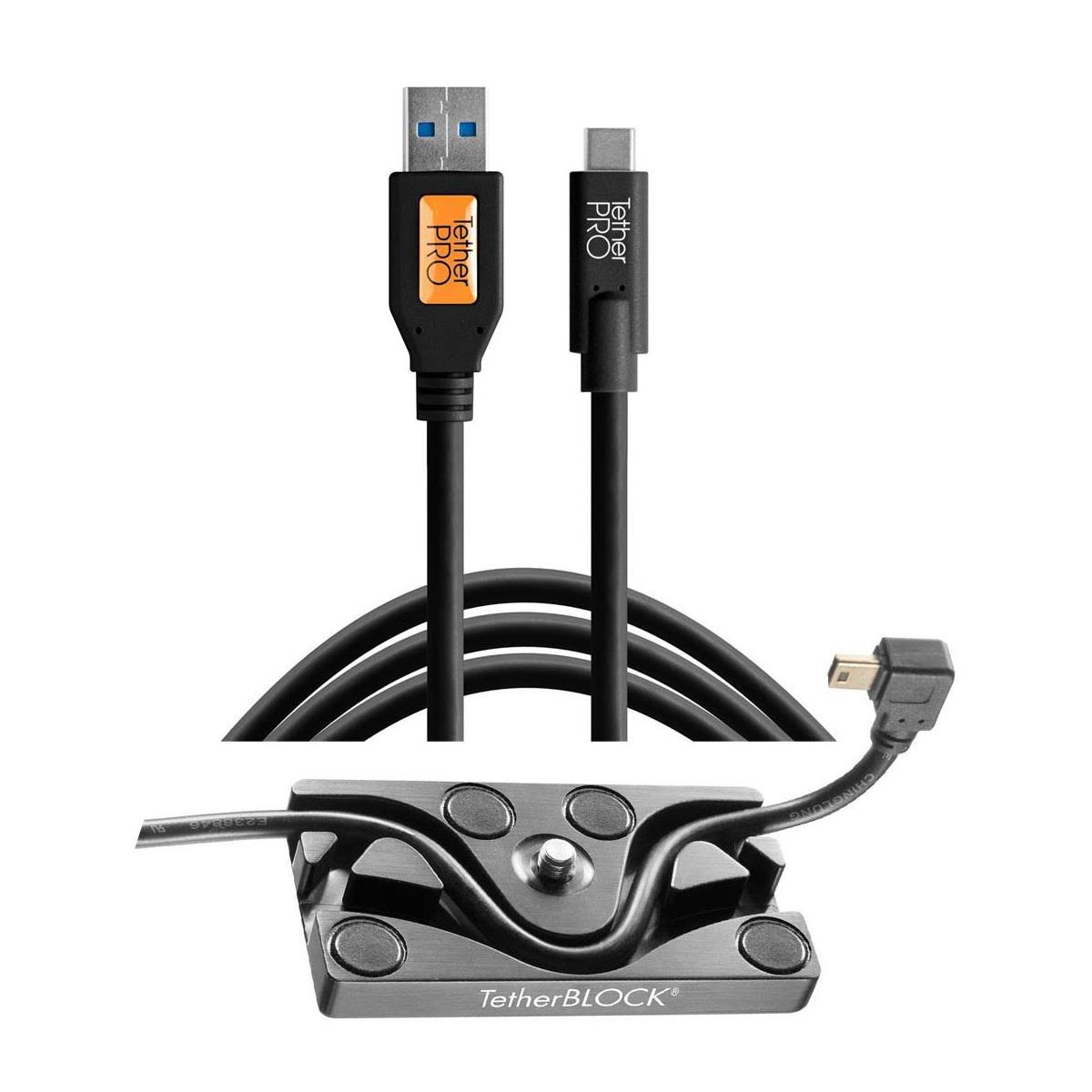 Tether Tools TetherBLOCK MC Multi Cable Mounting Plate with TetherPro 15& USB 3.0 to USB-C Cable, Black