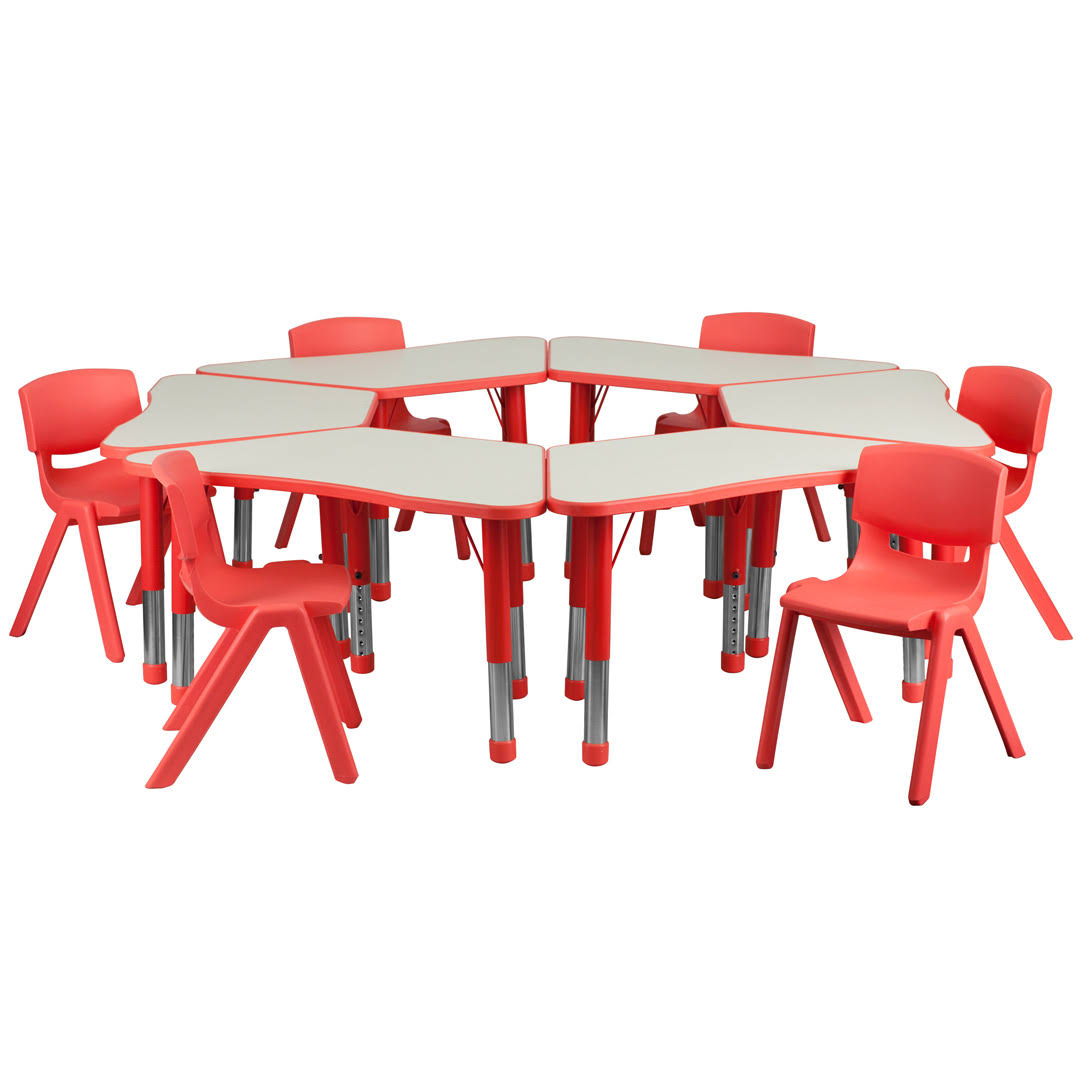 Flash Furniture Red Trapezoid Plastic Activity Table Configuration with 6 School Stack Chairs