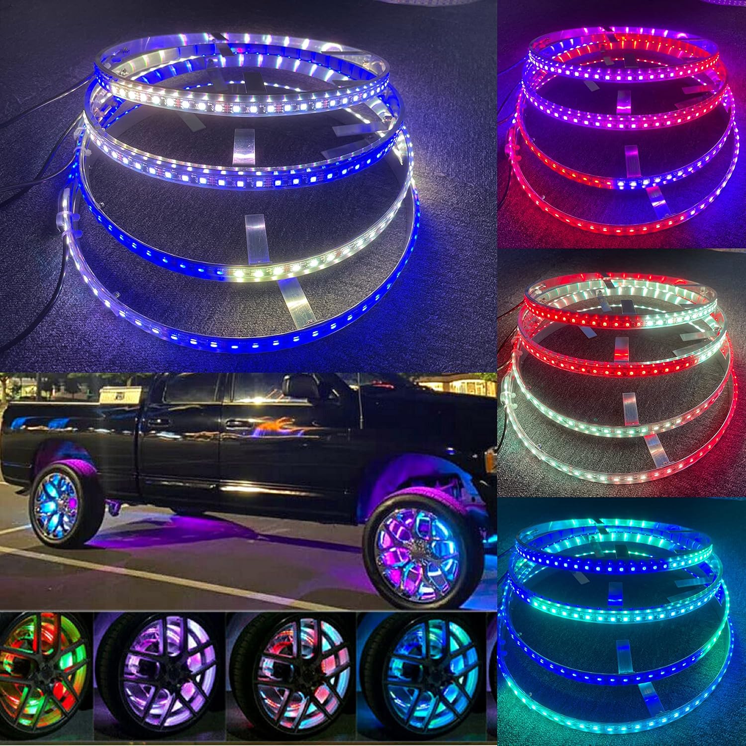 15.5'' Dream Color Chasing Led Wheel Ring Light Kit IP68 Waterproof Dancing w/Bracking,Turn Signal Functionand Bluetooth Remote Switch Ctrl