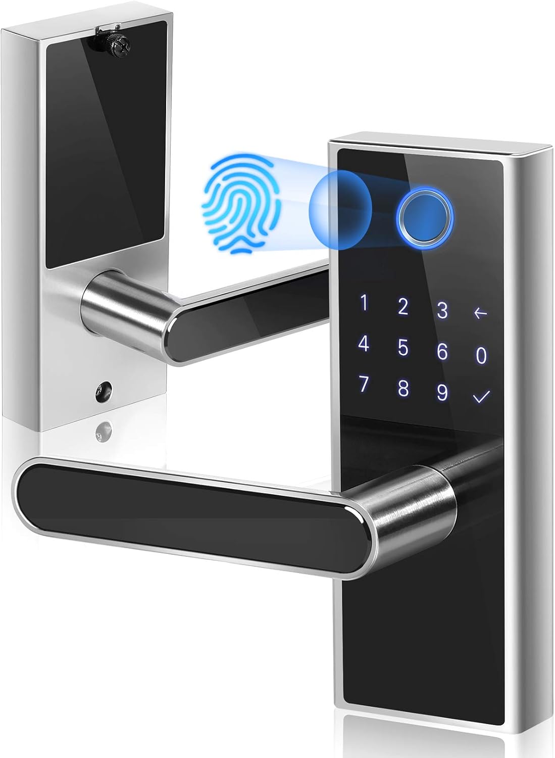 iMagic Electronic Fingerprint Door Lock, Keypad Entry Door Lock, LED Touch Screen Keypad Lock with Built-In Alarm, One-Touch Locking and Back up Key, Easy to Install for Home and Office (Satin Nickel)