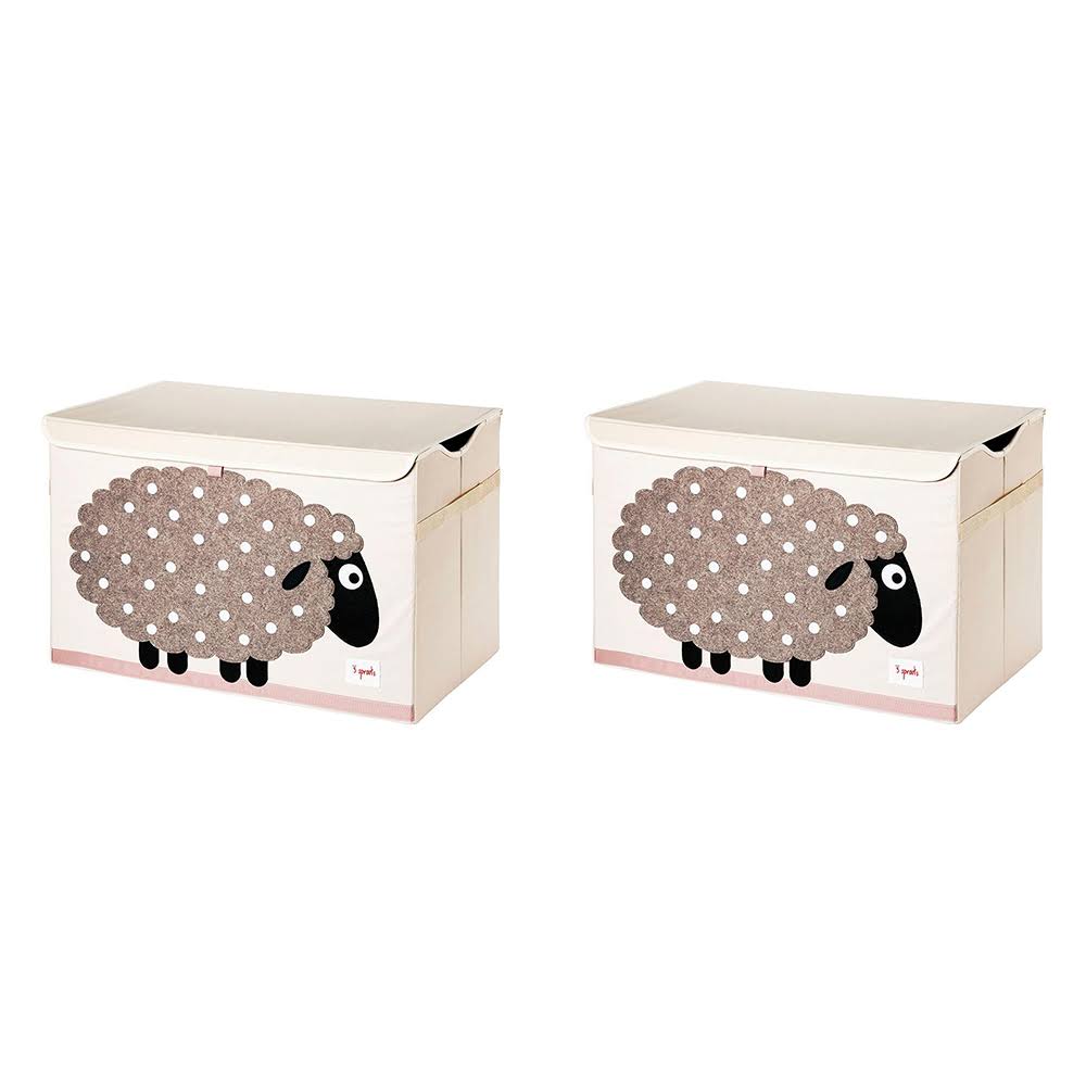 3 Sprouts Collapsible Toy Chest Storage Bin for Kids Playroom, Sheep (2 Pack)