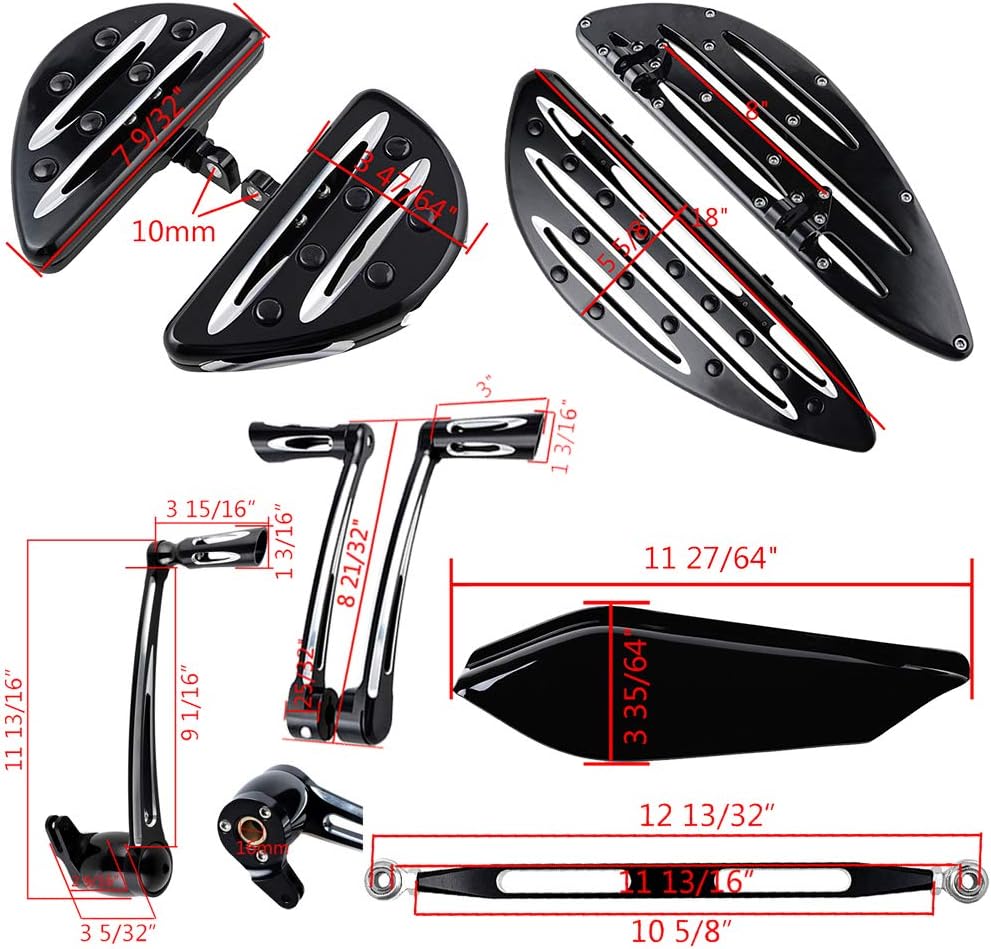 Bundle Black Driver Passenger Stretched Floorboards + Brake Arm Lever Peg Pedal + Heel Toe Shifter Pegs + Shift Linkage + Mounting Bracket Screws + Mid-Air Deflector Compatible with Harley 2009-2013