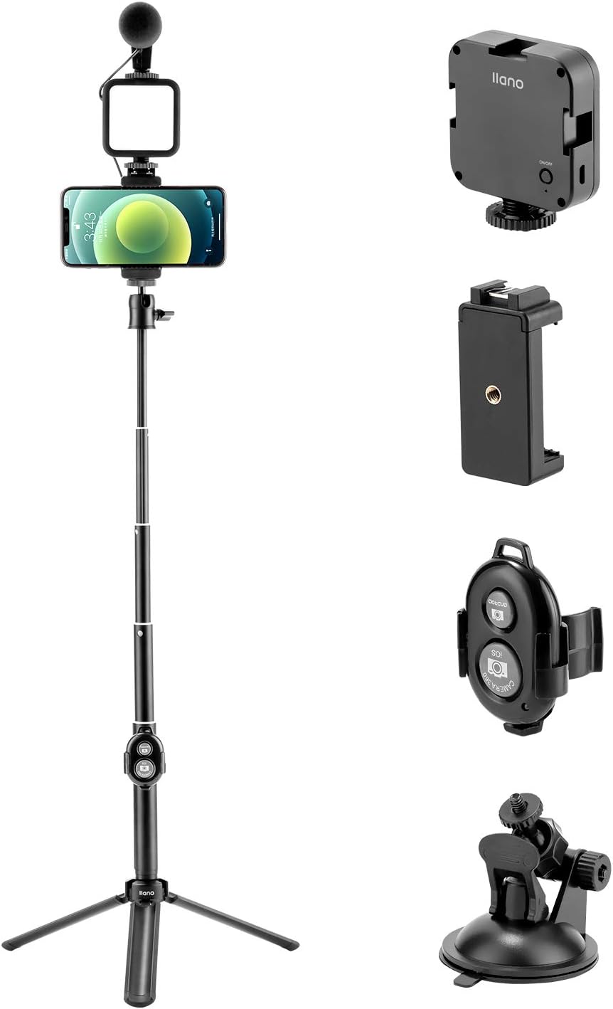 llano Smartphone Video Kit, Smartphone Camera Video Microphone Kit with Light + Microphone + Tripod + Phone Holder, Starter Vlogging Kit for Filming YouTube Instagram & Tiktok Videos Pack of 2
