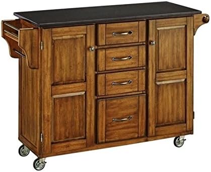 BOWERY HILL Black Granite Kitchen Cart in Cottage Oak Wood