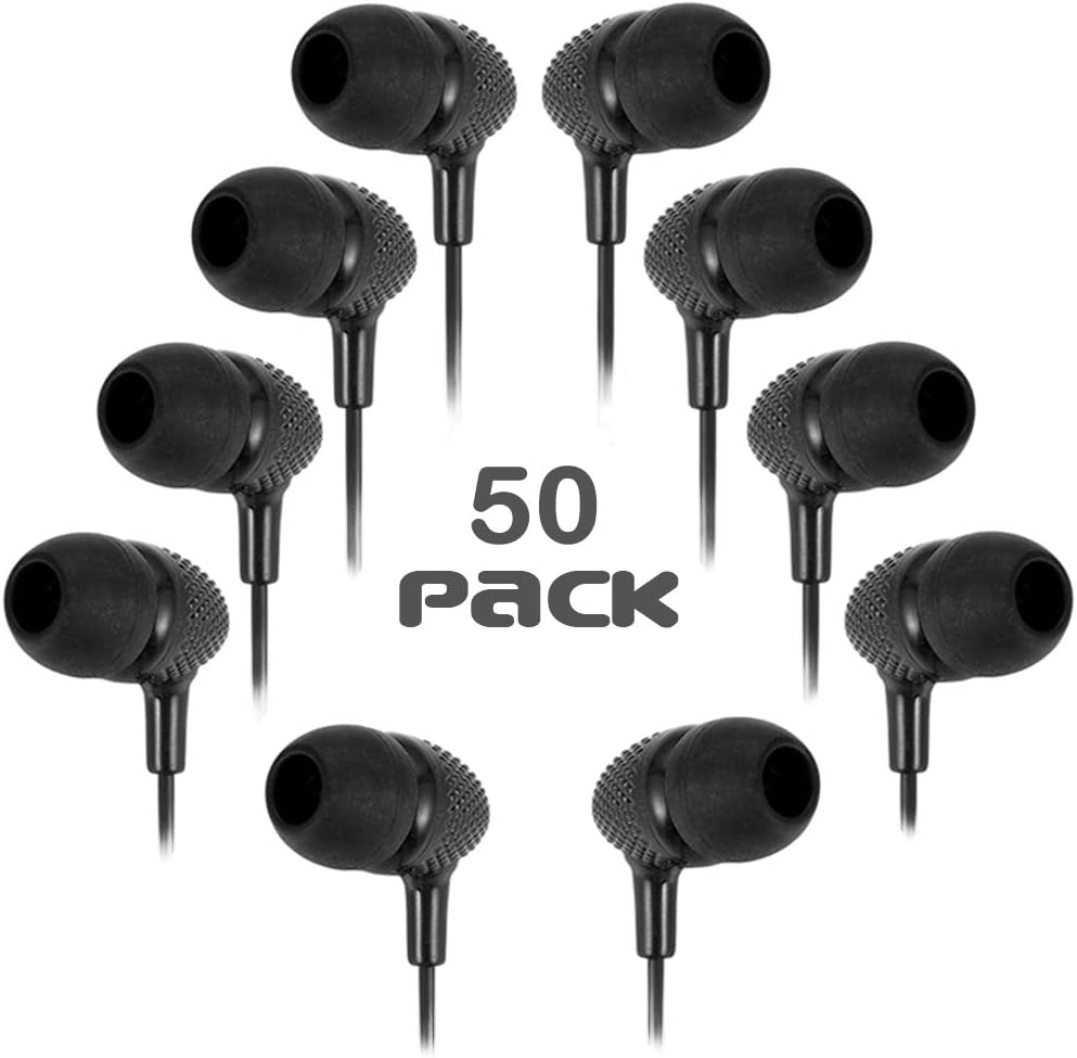 Wholesale Bulk Earbuds Headphones 50 Pack Multi Color for Classrooms Kids, Wensdo Durable Earphones Perfect for K12 Schools Students Teens Kindergarten Children Gift and Adult (Mixed)