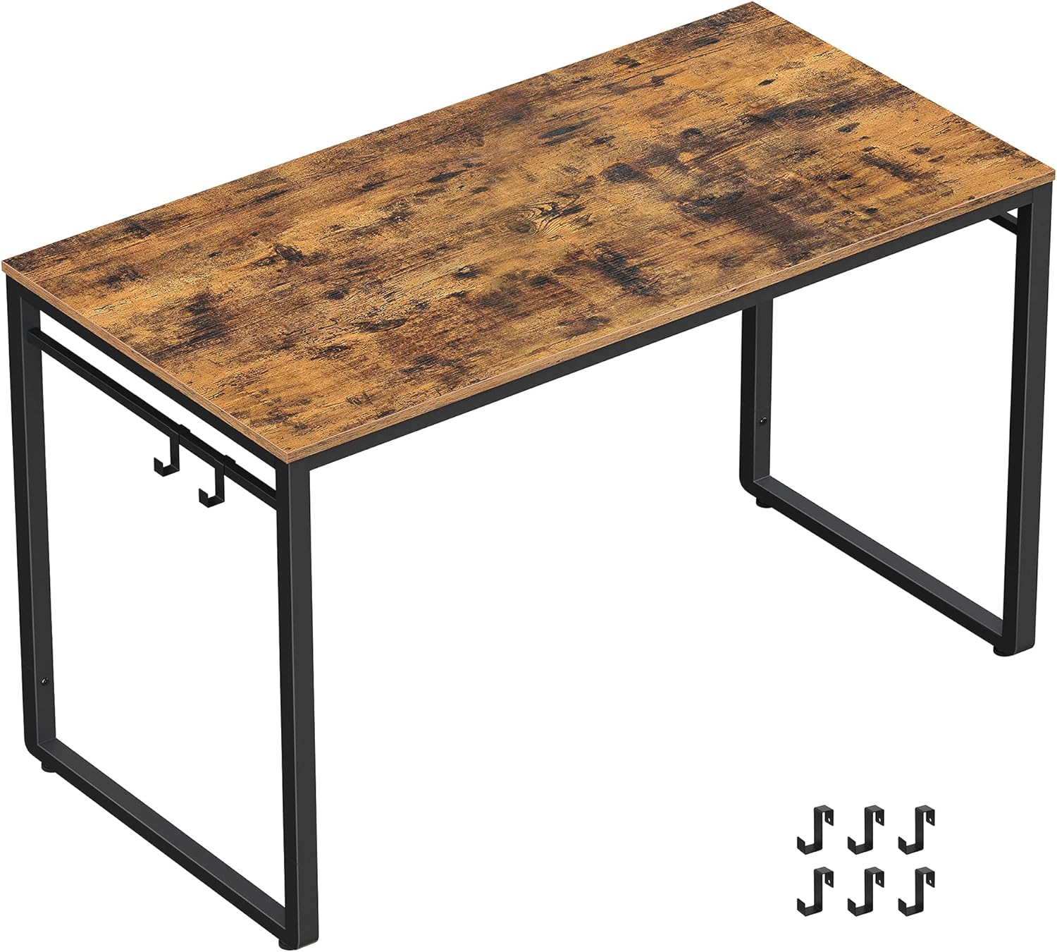 VASAGLE Computer Writing Desk, 47 Inch Office Study Table, Work from Home, with 8 Hooks, Metal Frame, Industrial, 47.2